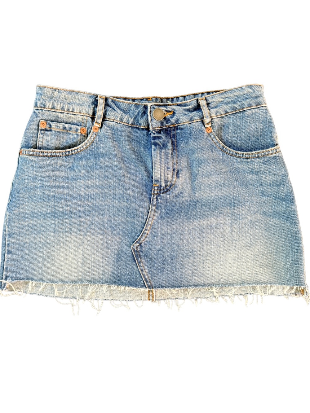ASOS Denim Mini Skirt Frayed Raw-Cut Hem 100% cotton a-lined US 6 | UK 10 small